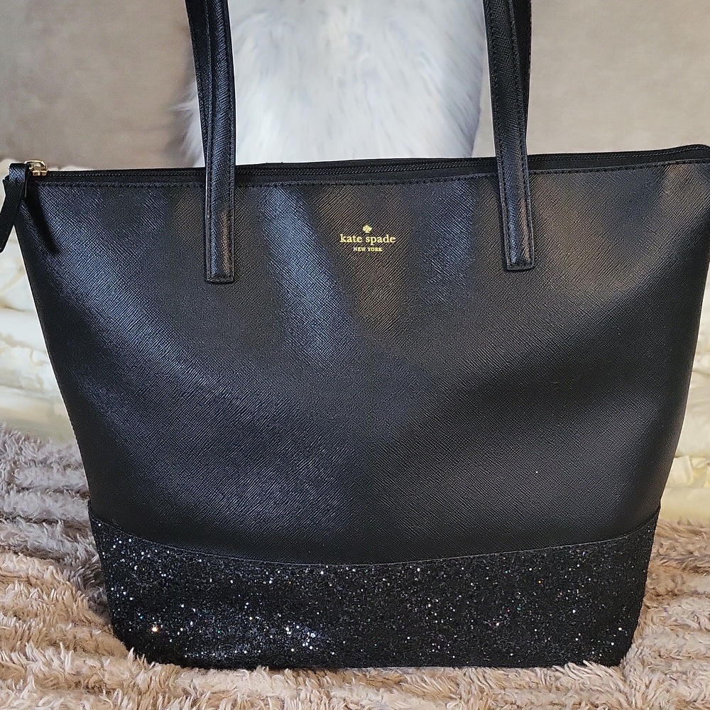Chic♠️ Kate Spade New York Black Glitter GRETA Tote Bag & Wallet Set - Picture 3 of 12